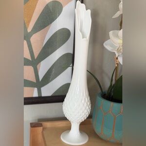 16” Fenton Hobnail White Swung Vase